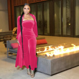 Sexy Velvet Strapless Women Jumpsuit Jacket Two Piece Set