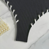 Lace-Up Colorblock Sexy One-Piece Strap Swimsuit