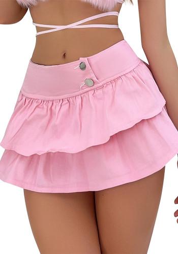 Sexy Solid Color Layer Miniskirt