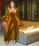 Sexy Velvet Strapless Women Jumpsuit Jacket Two Piece Set