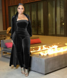 Sexy Velvet Strapless Women Jumpsuit Jacket Two Piece Set