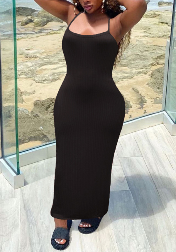 Women's Solid Color Strap Slim Long Bodycon Dress
