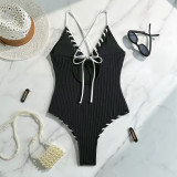 Lace-Up Colorblock Sexy One-Piece Strap Swimsuit