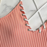 Lace-Up Colorblock Sexy One-Piece Strap Swimsuit