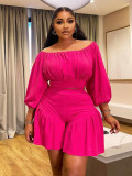 Plus Size Women's Clothing Pleated Off Shoulder Fluffy Slim Waist Casual Two-Piece Shorts Set