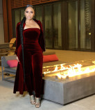 Sexy Velvet Strapless Women Jumpsuit Jacket Two Piece Set