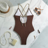 Lace-Up Colorblock Sexy One-Piece Strap Swimsuit