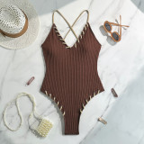 Lace-Up Colorblock Sexy One-Piece Strap Swimsuit