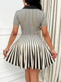 Spring Summer Women's V-Neck Striped Print A-Line Dress