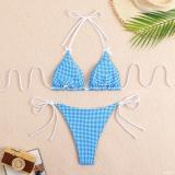 Plaid Printing Triangle Bikini Women Two Pieces Swimsuit
