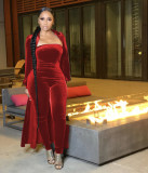 Sexy Velvet Strapless Women Jumpsuit Jacket Two Piece Set