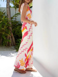 Spring Summer Print Fashion Sexy Lace-Up Strap Backless Casual Women's Dress