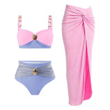 Women Bikini Solid Sexy Swimwear Three-Piece