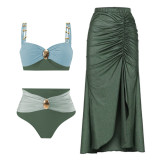 Women Bikini Solid Sexy Swimwear Three-Piece