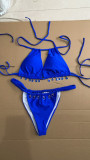 Women Pink Gem Pendant Bikini Swimwear Two Pieces