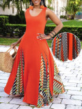 Women Spring and Summer Round Neck Patchwork Dress