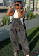 Women style pocket suspenders Denim wide leg pants