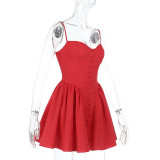 Women Spring Sexy Button Suspender Tutu Skirt