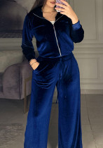 Women Royal Blue Veet Casual Hoodies and Pants two-piece set Women Royal Blue Veet Casual Hoodies and Pants two-piece set