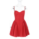 Women Spring Sexy Button Suspender Tutu Skirt