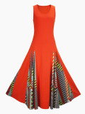 Women Spring and Summer Round Neck Patchwork Dress