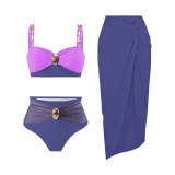 Women Bikini Solid Sexy Swimwear Three-Piece