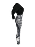 Women Casual Zipper Long Sleeve Top and Print Pants Two-Piece Set