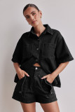 Summer Women's Casual Loose Denim Shirt Shorts Set