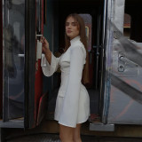 Spring Solid Color V-Neck Long Sleeve Slim Short Sexy Women's Dress