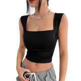 Women's Slim Fit Short Sexy Solid Color Vest Crop Strap Top