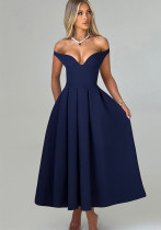 Spring Summer Women's Fashion Elegant Off Shoulder V-Neck Low Back Evening Dress