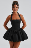 Summer Style Sexy Slim Waist Lace-Up Halter Neck Bubble Dress