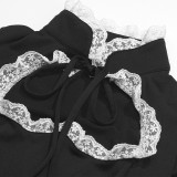 Spring Solid Color High Neck Lace Patchwork Long Sleeve Slim Dress