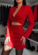 Spring Women's Solid Color Deep V Neck Fashion Two Piece Skirt Set