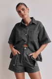 Summer Women's Casual Loose Denim Shirt Shorts Set