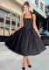 Sexy Women's Lace-Up Strap Slim Pleated A-Line Midi Dress