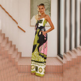 Casual Fashion Printing Lace-Up Strap Women Jumpsuit