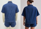 Summer Women's Casual Loose Denim Shirt Shorts Set