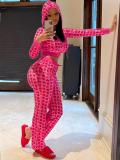 Women's Fashion Casual Velvet Valentine's Day Heart Print Two-Piece Pants Set