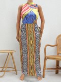 Plus Size Women's Printing Sleeveless Slit Maxi Dress