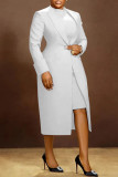 Turndown Collar Slim Waist Back Slit Blazer Sleeveless Dress Two-Piece Set