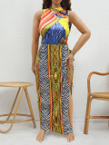 Plus Size Women's Printing Sleeveless Slit Maxi Dress