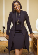 Turndown Collar Slim Waist Back Slit Blazer Sleeveless Dress Two-Piece Set