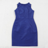 Turndown Collar Slim Waist Back Slit Blazer Sleeveless Dress Two-Piece Set