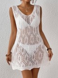 Women's Beach Cover-Up Sexy Hollow Sleeveless Knitting Dress