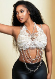 Women's Pearl Tassel Vest Sexy Halter Neck Body Top