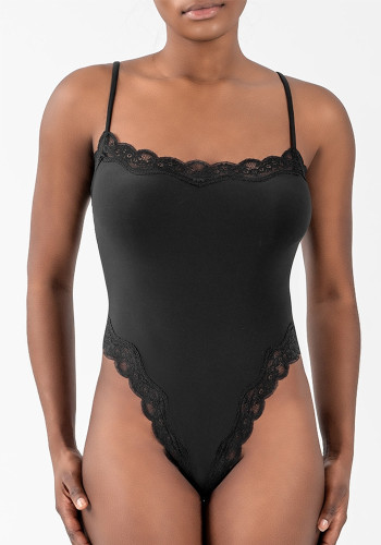 Sexy Lace Strap One-Piece Skinny Sports Casual Bodysuit