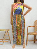 Plus Size Women's Printing Sleeveless Slit Maxi Dress