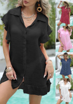 Women's Sexy Ruffled Shirt Dress Beach Cover-Up Women's Sexy Ruffled Shirt Dress Beach Cover-Up