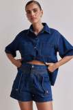 Summer Women's Casual Loose Denim Shirt Shorts Set